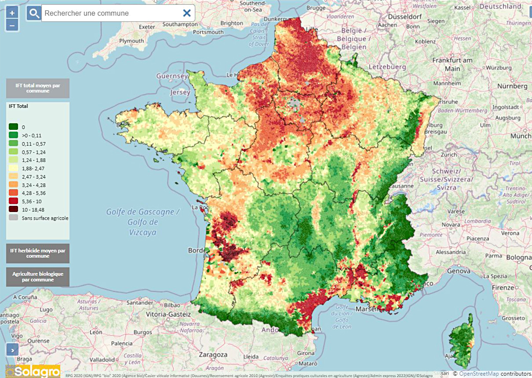 Une carte interactive sur l'utilisation des pesticides dans chaque commune